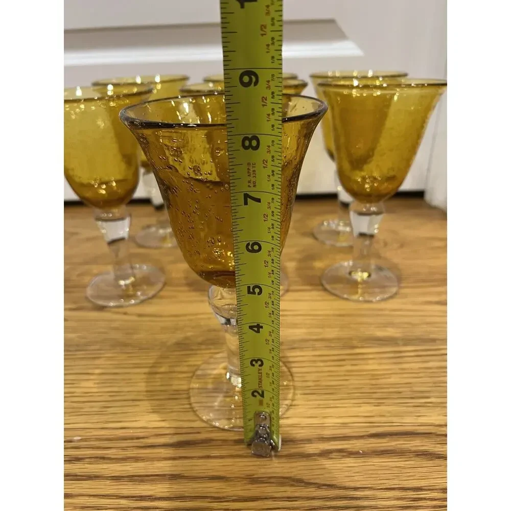 Artland Water Goblets Iris Citrine Amber Set Of 6 Bubbled Bowl Clear Stem‎
